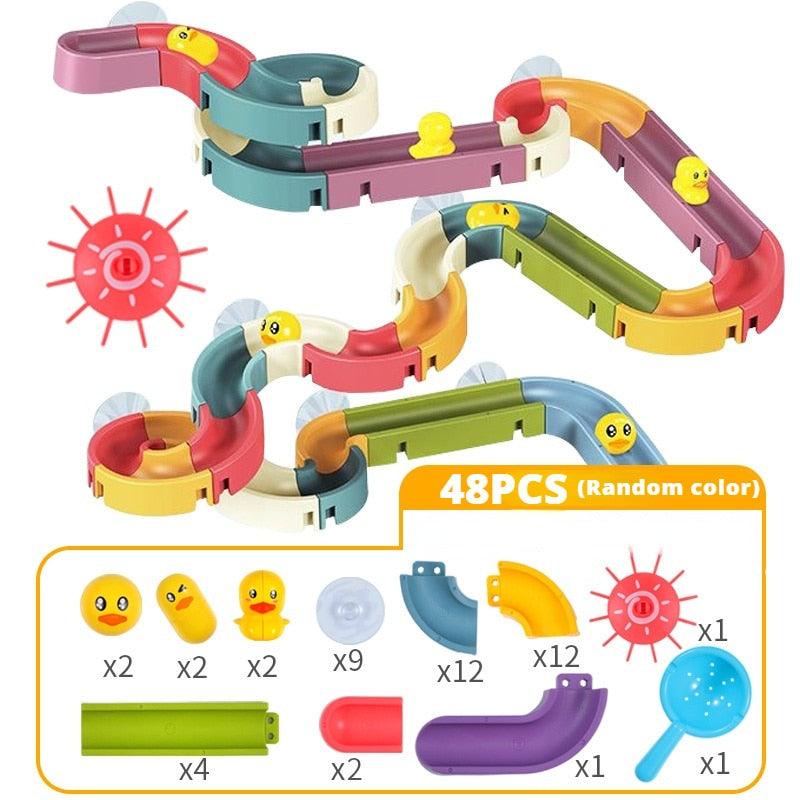 Baby Bath Toys DIY Slide Tracks Pipeline Yellow Ducks Bathroom Bathtub Play Rainbow Shower Water Educational Toys For Children - Yiepp Store