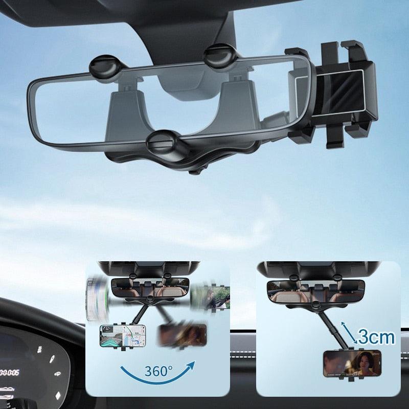 Multifunctional Phone Holder Car Rearview Mirror Rotatable Retractable Hanging Support GPS Navigation Phone Stand for Iphone 13 - Yiepp Store