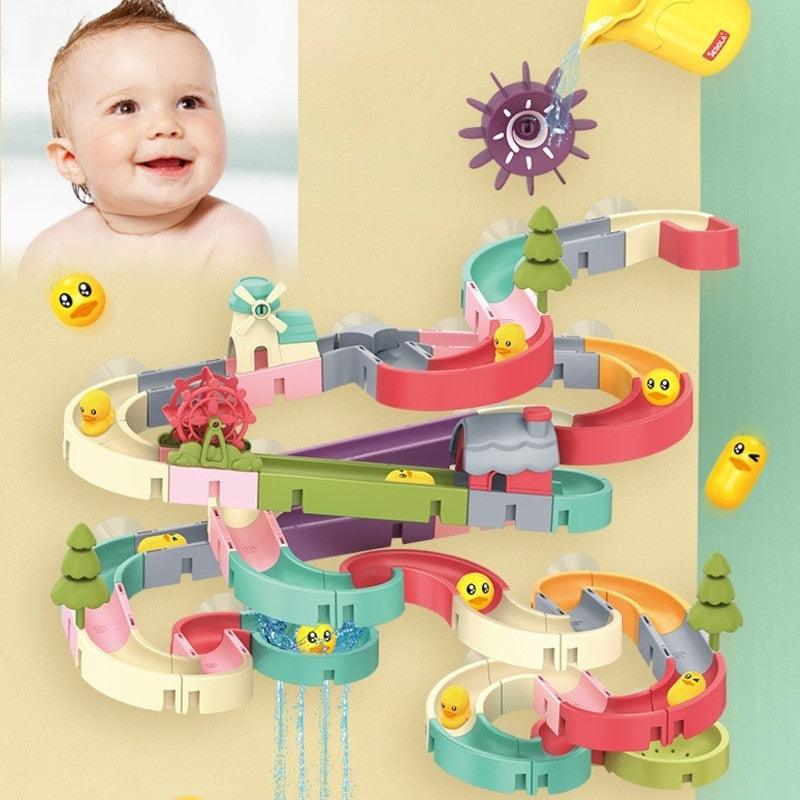 Baby Bath Toys DIY Slide Tracks Pipeline Yellow Ducks Bathroom Bathtub Play Rainbow Shower Water Educational Toys For Children - Yiepp Store